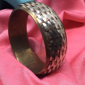Vintage Brass Woven Bangle Bracelet India Boho
